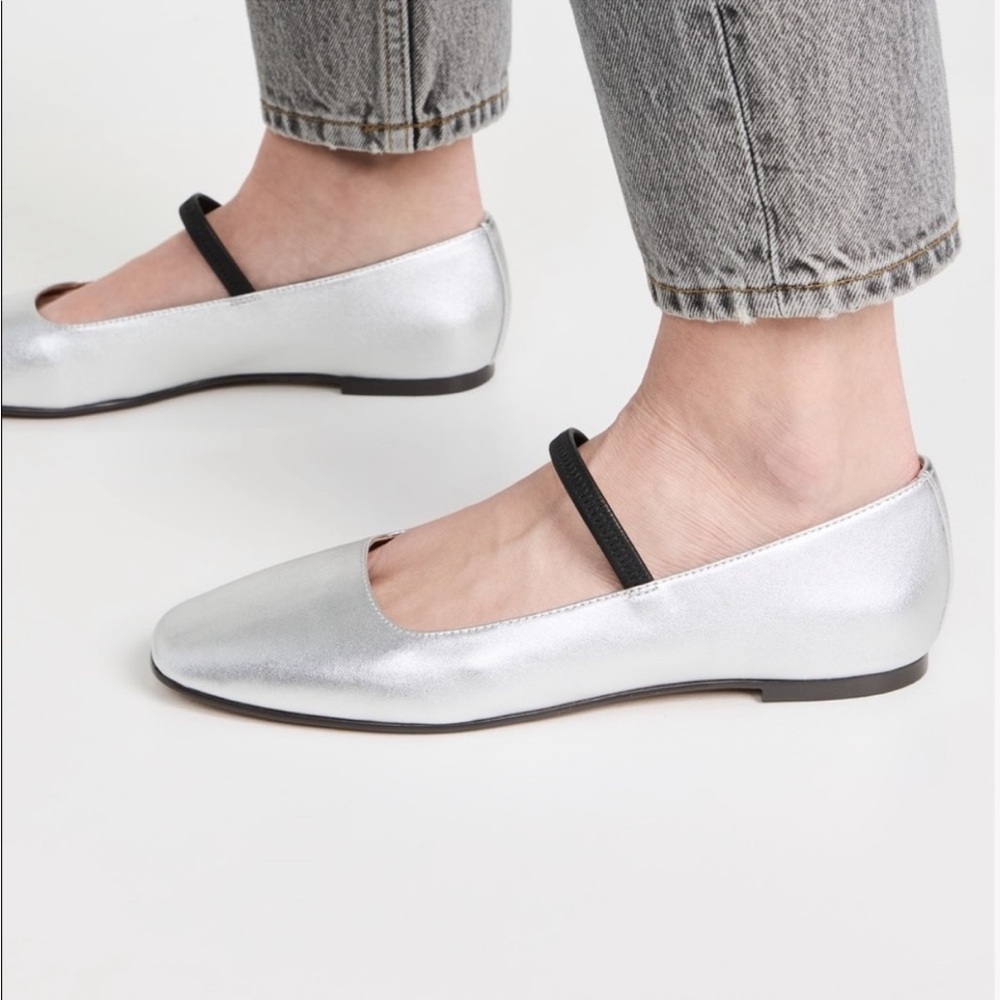 Madewell Silver Flats with Black Strap